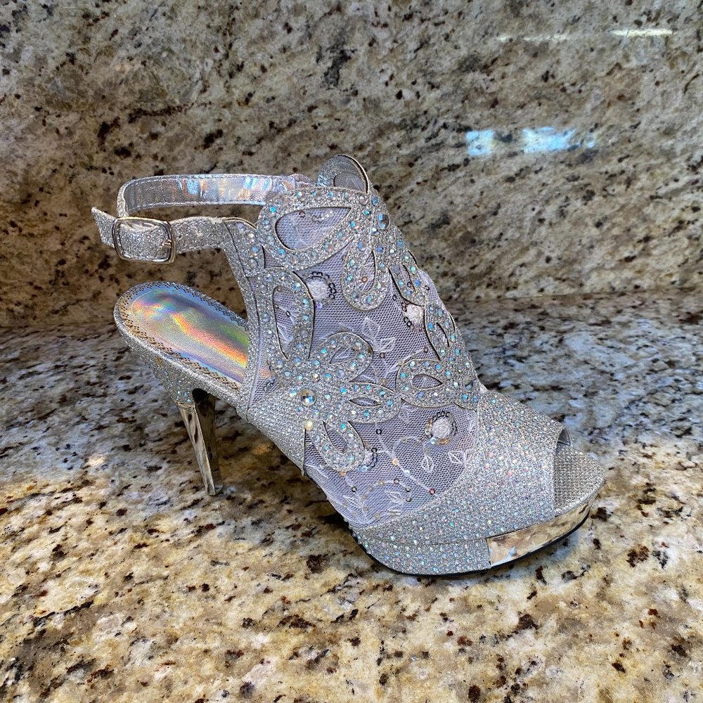 Rhinestone Sequin BLINGED Out Heels Wedding, Party, Prom, New Year! Size 10 - Picture 3 of 12